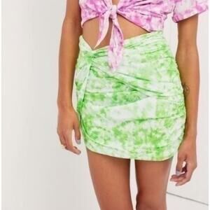 For Love & Lemons Bamboo Devon Lime Green & White Twisted Mini Skirt Size Medium